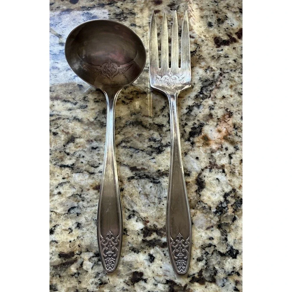 1929 Lady Doris Princess Silver Plate Gravy Ladle Meat Fork Antique WM Rogers
